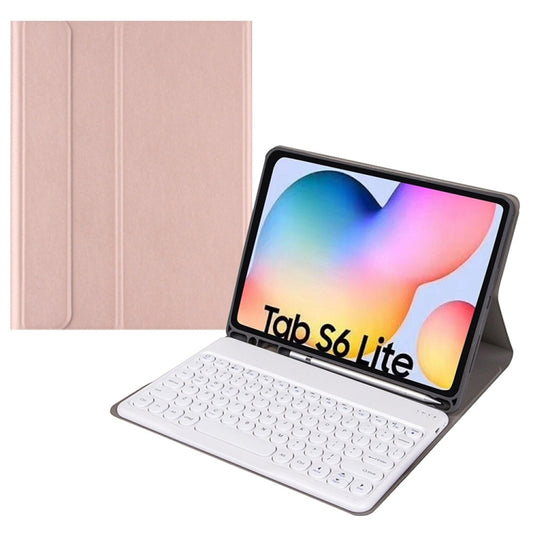 Round Cap Bluetooth Keyboard Leather Case with Pen Slot, without Touchpad For Samsung Galaxy Tab S7(Rose Gold+White Keyboard) - Samsung Keyboard by PMC Jewellery | Online Shopping South Africa | PMC Jewellery