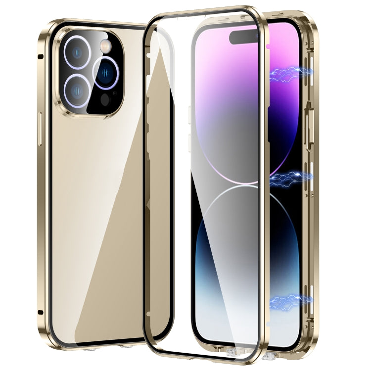 For iPhone 14 Pro Max Magnetic Double-buckle HD Tempered Glass Phone Case (Gold) - iPhone 14 Pro Max Cases by PMC Jewellery | Online Shopping South Africa | PMC Jewellery