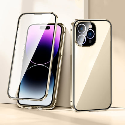 For iPhone 14 Pro Max Magnetic Double-buckle HD Tempered Glass Phone Case (Gold) - iPhone 14 Pro Max Cases by PMC Jewellery | Online Shopping South Africa | PMC Jewellery