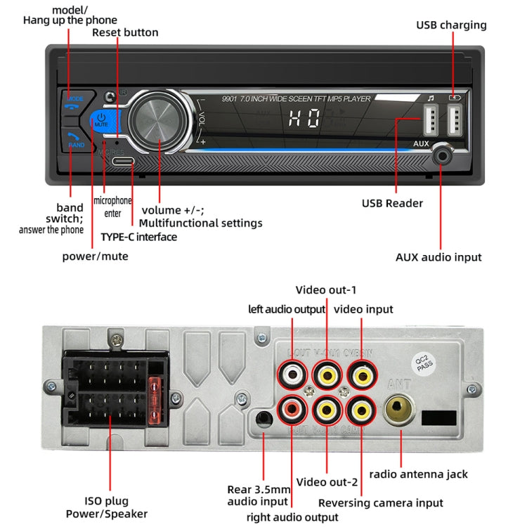 9901 7 inch Car  Retractable MP5 Player Supports FM & Mobile Phone Internet - Car MP3 & MP4 & MP5 by PMC Jewellery | Online Shopping South Africa | PMC Jewellery | Buy Now Pay Later Mobicred