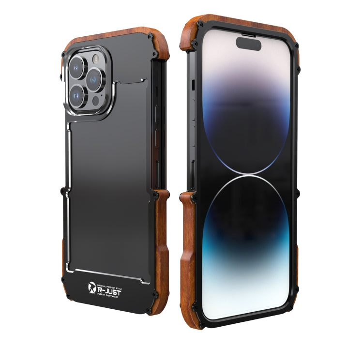 For iPhone 14 Pro R-JUST Ironwood Generation Metal + Wood Phone Case - iPhone 14 Pro Cases by R-JUST | Online Shopping South Africa | PMC Jewellery