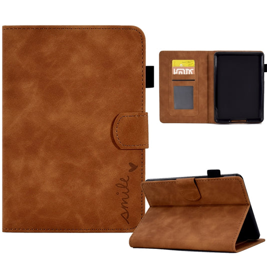 For Amazon Kindle Paperwhite 5 Embossed Smile Flip Tablet Leather Case(Brown) - Amazon by PMC Jewellery | Online Shopping South Africa | PMC Jewellery | Buy Now Pay Later Mobicred