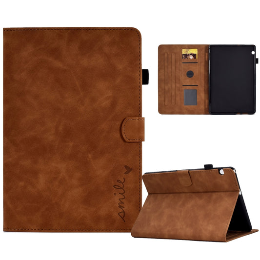 For Huawei MediaPad T5 Embossed Smile Flip Tablet Leather Case(Brown) - Huawei by PMC Jewellery | Online Shopping South Africa | PMC Jewellery | Buy Now Pay Later Mobicred