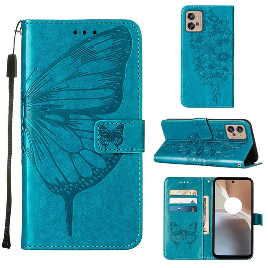 For Motorola Moto G32 Embossed Butterfly Flip Leather Phone Case(Blue) - Motorola Cases by PMC Jewellery | Online Shopping South Africa | PMC Jewellery | Buy Now Pay Later Mobicred