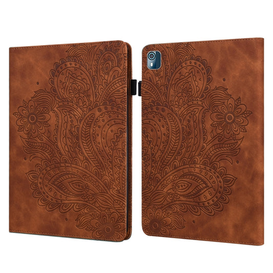 For Nokia T10 Peacock Embossed Pattern Leather Tablet Case(Brown) - Nokia by PMC Jewellery | Online Shopping South Africa | PMC Jewellery | Buy Now Pay Later Mobicred