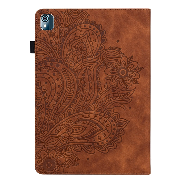For Nokia T10 Peacock Embossed Pattern Leather Tablet Case(Brown) - Nokia by PMC TechLife | Online Shopping South Africa | PMC TechLife | Buy Now Pay Later Mobicred