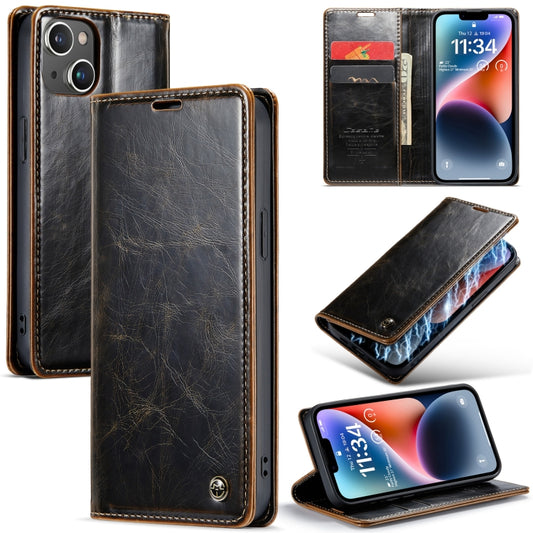 For iPhone 14 CaseMe 003 Crazy Horse Texture Leather Phone Case(Coffee) - iPhone 14 Cases by CaseMe | Online Shopping South Africa | PMC Jewellery | Buy Now Pay Later Mobicred