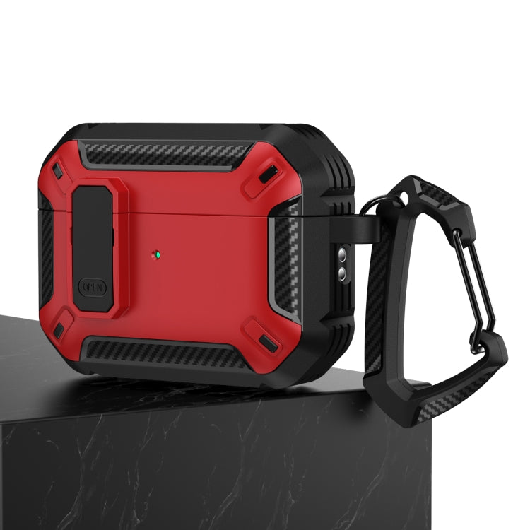 For AirPods Pro 2 Shield Shockproof Earphone Protective Case with Hook(Black Red) - For AirPods Pro 2 by PMC Jewellery | Online Shopping South Africa | PMC Jewellery | Buy Now Pay Later Mobicred