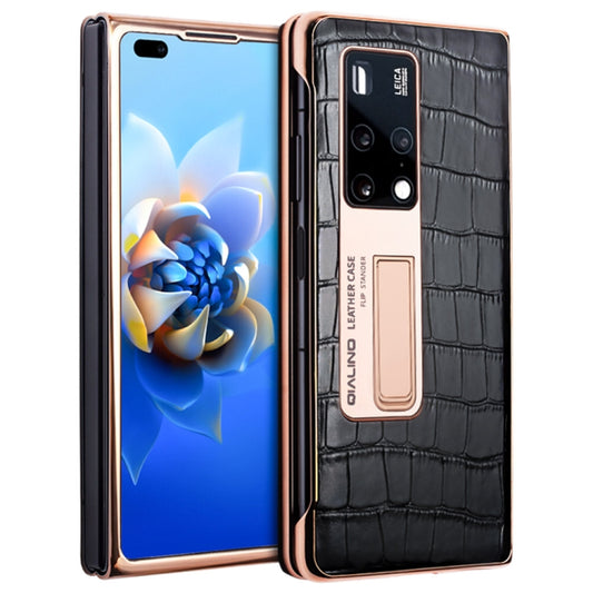 For Huawei Mate X2 QIALINO 2 in 1 Crocodile Pattern Genuine Leather + PC Phone Case(Black) - Huawei Cases by QIALINO | Online Shopping South Africa | PMC Jewellery | Buy Now Pay Later Mobicred