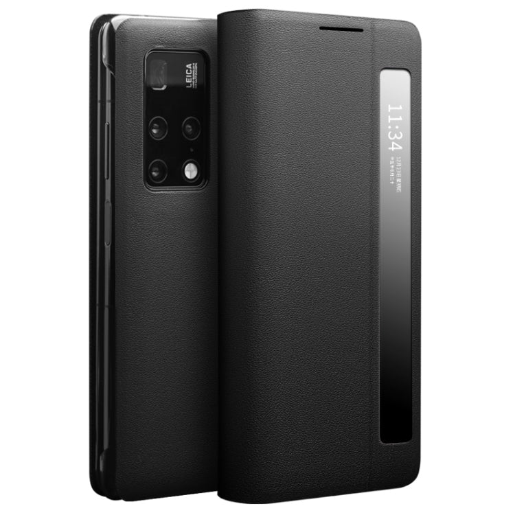 For Huawei Mate X2 QIALINO Genuine Leather Side Window View Smart Phone Case(Black) - free shipping - PMC TechLife - Order now!