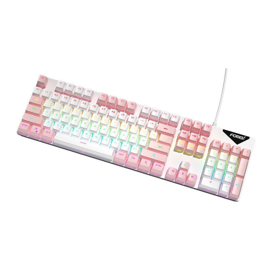 FOREV FVQ302 Mixed Color Wired Mechanical Gaming Illuminated Keyboard(White Pink) - Wired Keyboard by PMC Jewellery | Online Shopping South Africa | PMC Jewellery | Buy Now Pay Later Mobicred