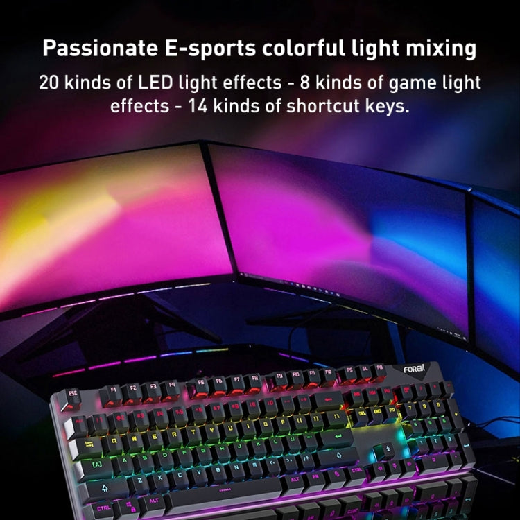 FOREV FVQ302 Mixed Color Wired Mechanical Gaming Illuminated Keyboard(White Purple) - Wired Keyboard by PMC Jewellery | Online Shopping South Africa | PMC Jewellery | Buy Now Pay Later Mobicred