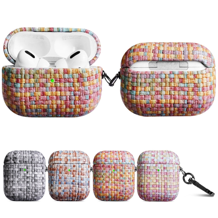 For AirPods 1 / 2 Weave Texture PU Shockproof Earphone Protective Case with Hook(Blue) - For AirPods 1/2 by PMC Jewellery | Online Shopping South Africa | PMC Jewellery | Buy Now Pay Later Mobicred