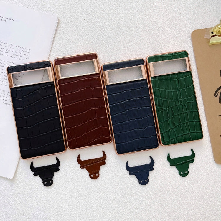 For Google Pixel 6 Crocodile Texture Genuine Leather Electroplating Phone Case(Black) - Google Cases by PMC TechLife | Online Shopping South Africa | PMC TechLife | Buy Now Pay Later Mobicred