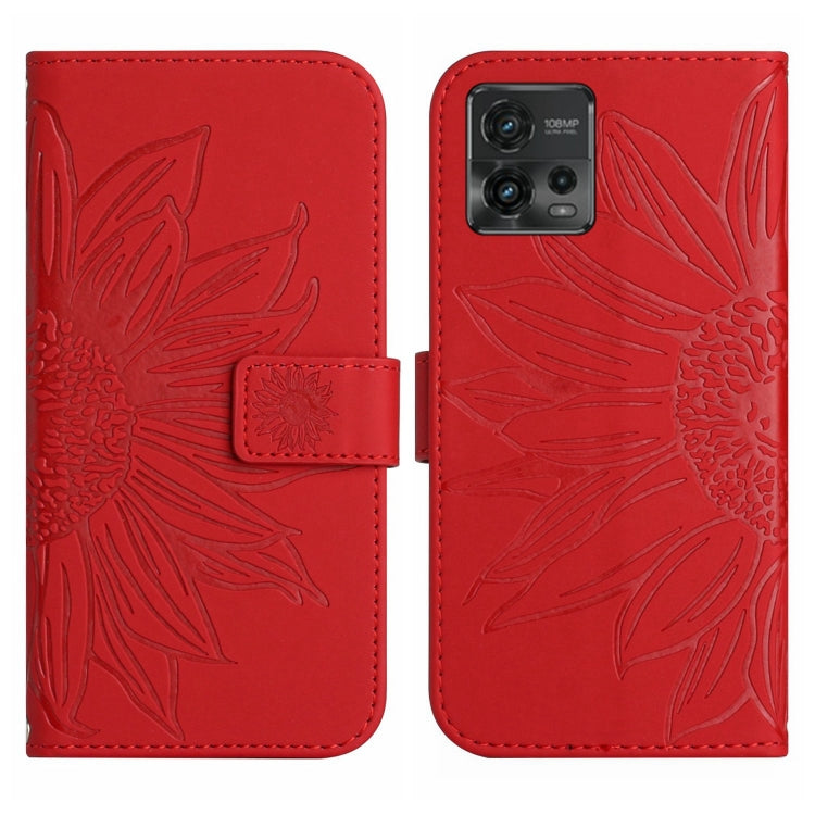 For Motorola Moto G72 5G Skin Feel Sun Flower Pattern Flip Leather Phone Case with Lanyard(Red) - Motorola Cases by PMC Jewellery | Online Shopping South Africa | PMC Jewellery | Buy Now Pay Later Mobicred