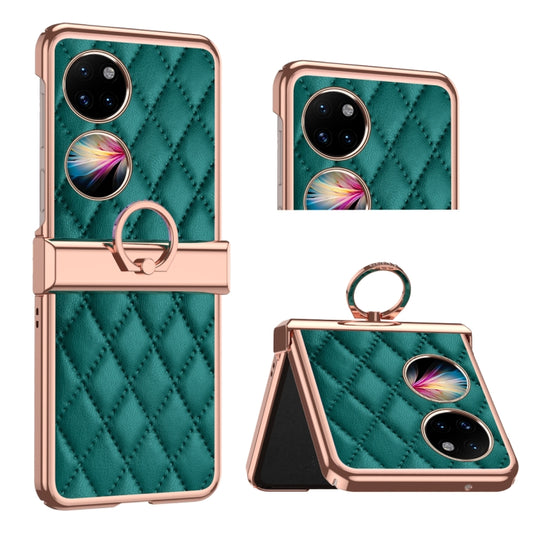 For Huawei P50 Pocket Grid Leather Pattern Electroplating Frame Folding Phone Case(Green) - Huawei Cases by PMC Jewellery | Online Shopping South Africa | PMC Jewellery | Buy Now Pay Later Mobicred