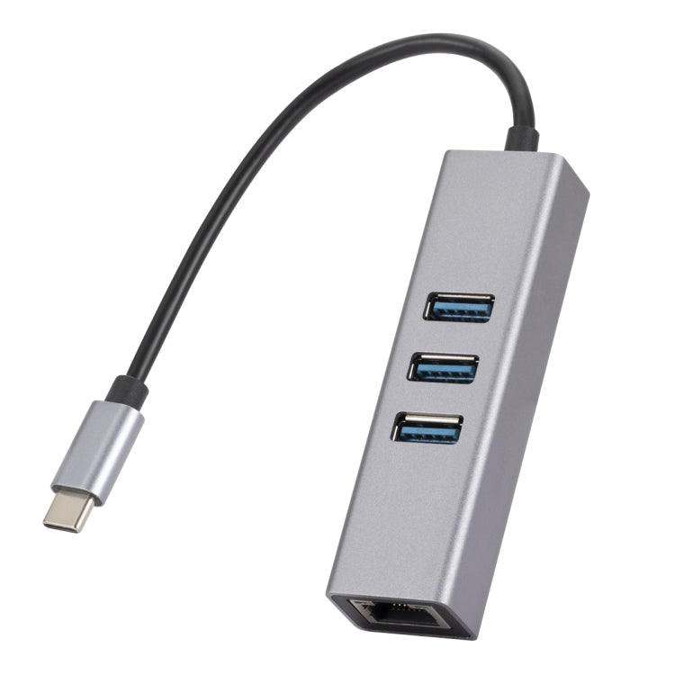 SL-030 USB-C / Type-C to Gigabit Ethernet RJ45 & 3 x USB 3.0 Adapter Converter HUB(Grey) - USB HUB by PMC Jewellery | Online Shopping South Africa | PMC Jewellery | Buy Now Pay Later Mobicred