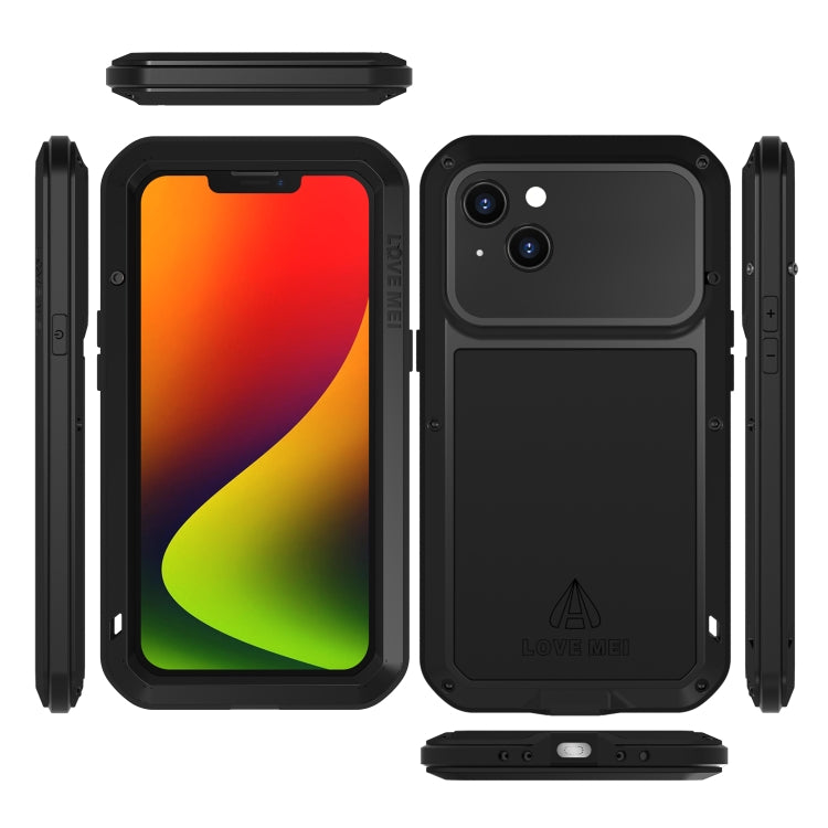 For iPhone 14 LOVE MEI Metal Shockproof Life Waterproof Dustproof Phone Case(Black) - iPhone 14 Cases by LOVE MEI | Online Shopping South Africa | PMC Jewellery