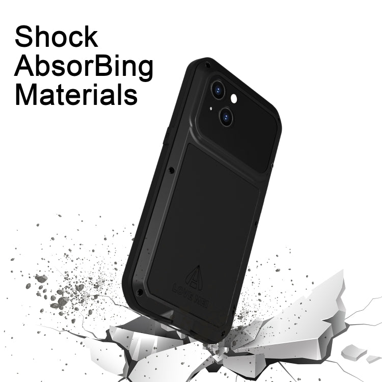 For iPhone 14 LOVE MEI Metal Shockproof Life Waterproof Dustproof Phone Case(Black) - iPhone 14 Cases by LOVE MEI | Online Shopping South Africa | PMC Jewellery