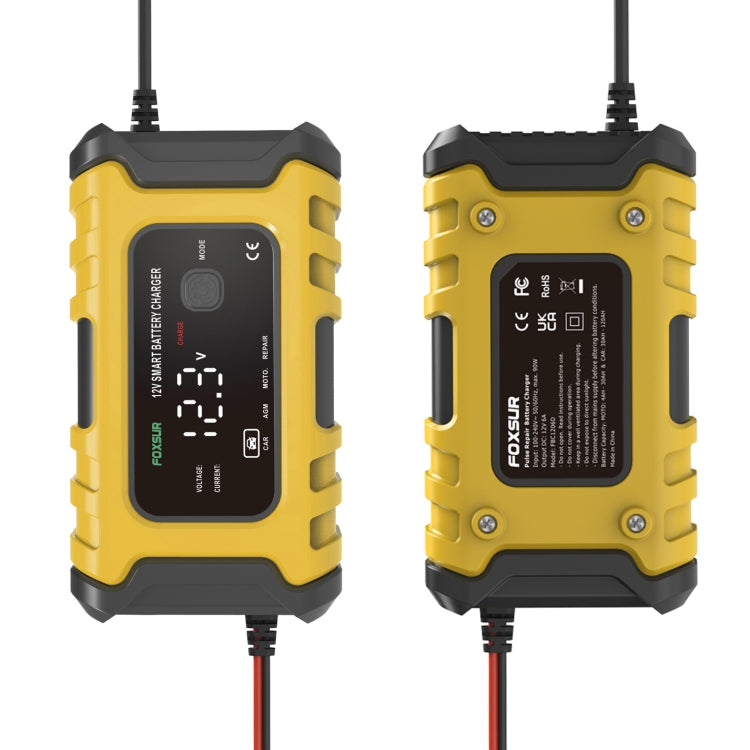 FOXSUR 6A 12V Motorcycle / Car Smart Battery Charger, Plug Type:US Plug(Yellow) - Battery Charger by FOXSUR | Online Shopping South Africa | PMC Jewellery | Buy Now Pay Later Mobicred