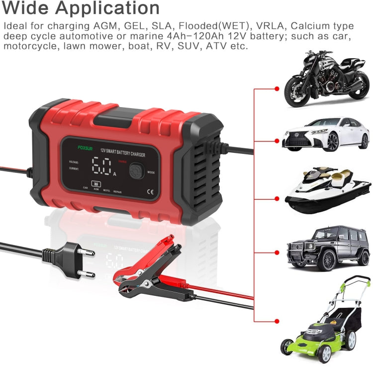 FOXSUR 6A 12V Motorcycle / Car Smart Battery Charger, Plug Type:US Plug(Red) - Battery Charger by FOXSUR | Online Shopping South Africa | PMC Jewellery | Buy Now Pay Later Mobicred