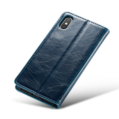 For iPhone XS CaseMe 003 Crazy Horse Texture Leather Phone Case(Blue) - More iPhone Cases by CaseMe | Online Shopping South Africa | PMC Jewellery | Buy Now Pay Later Mobicred