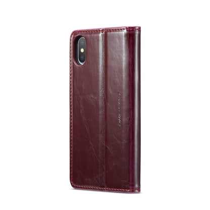 For iPhone XS CaseMe 003 Crazy Horse Texture Leather Phone Case(Wine Red) - More iPhone Cases by CaseMe | Online Shopping South Africa | PMC Jewellery | Buy Now Pay Later Mobicred