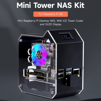 Waveshare Mini Tower NAS Kit for Raspberry Pi 4B Support Up to 2TB M.2 SATA SSD(Black) - Mini PC Accessories by WAVESHARE | Online Shopping South Africa | PMC Jewellery | Buy Now Pay Later Mobicred