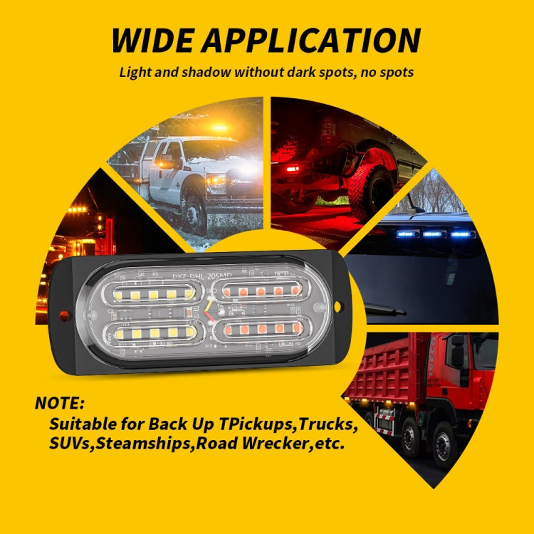 2pcs DC12-24V 3.2W Car 20LED Ultra-thin Strobe Light(White + Yellow Light) - Warning Lights by PMC TechLife | Online Shopping South Africa | PMC TechLife | Buy Now Pay Later Mobicred