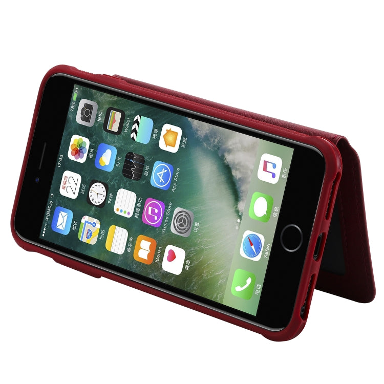 For iPhone 7 Plus / 8 Plus Zipper Shockproof Protective Case with Card Slots & Bracket & Photo Holder & Wallet Function(Red) - More iPhone Cases by PMC Jewellery | Online Shopping South Africa | PMC Jewellery