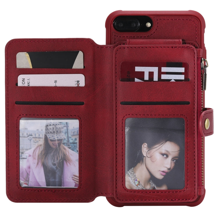 For iPhone 7 Plus / 8 Plus Zipper Shockproof Protective Case with Card Slots & Bracket & Photo Holder & Wallet Function(Red) - More iPhone Cases by PMC TechLife | Online Shopping South Africa | PMC TechLife