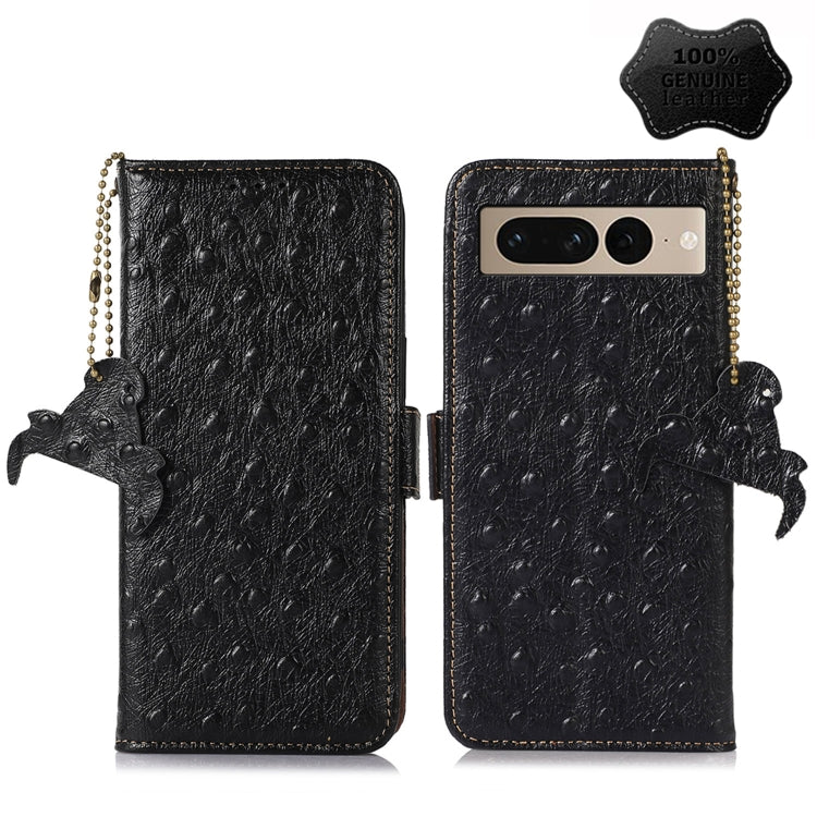 For Google Pixel 7 Pro Ostrich Pattern Genuine Leather RFID Phone Case(Black) - Google Cases by PMC TechLife | Online Shopping South Africa | PMC TechLife | Buy Now Pay Later Mobicred