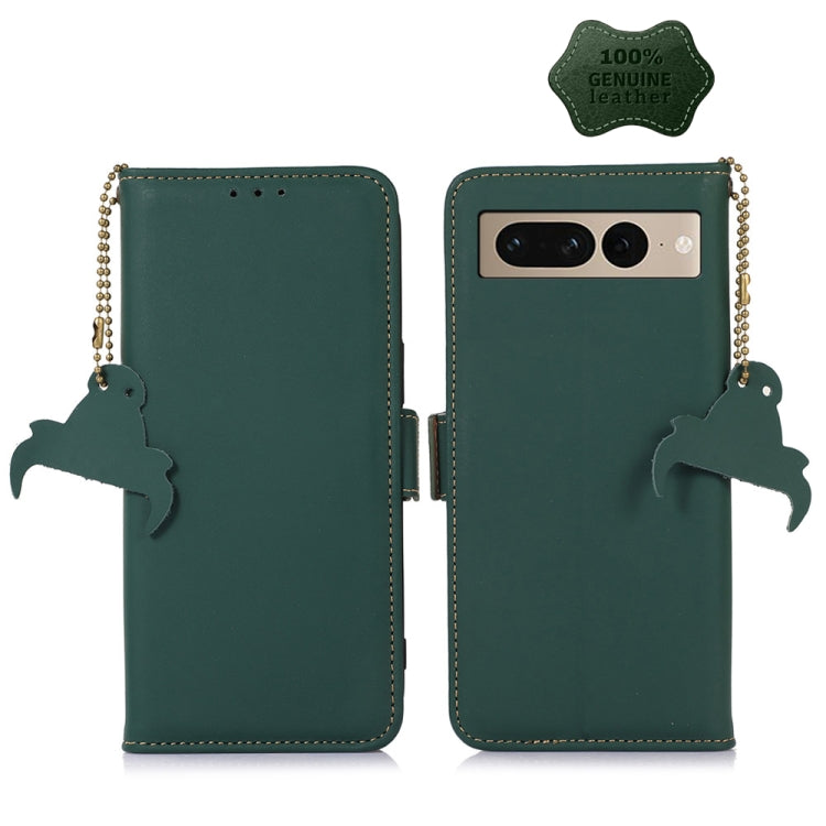 For Google Pixel 7 Pro Genuine Leather Magnetic RFID Leather Phone Case(Green) - Google Cases by PMC TechLife | Online Shopping South Africa | PMC TechLife | Buy Now Pay Later Mobicred