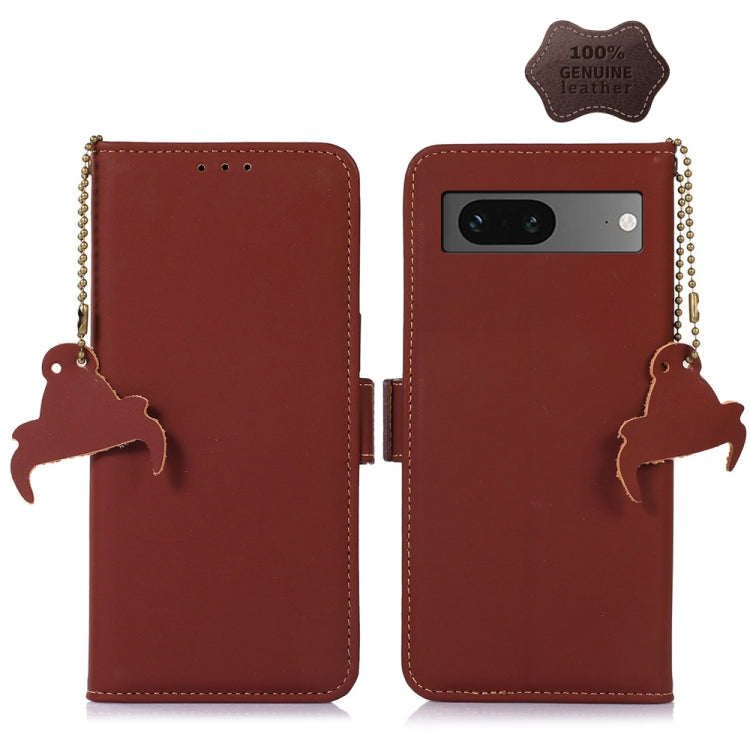 For Google Pixel 7 Genuine Leather Magnetic RFID Leather Phone Case(Coffee) - Google Cases by PMC TechLife | Online Shopping South Africa | PMC TechLife | Buy Now Pay Later Mobicred