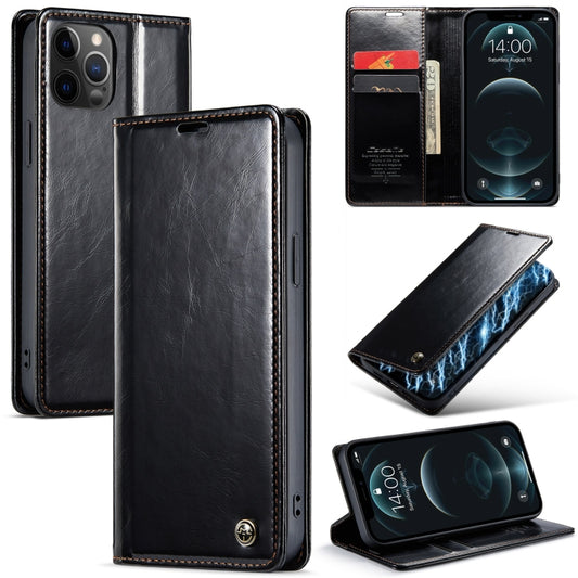 For iPhone 12 Pro Max CaseMe 003 Crazy Horse Texture Leather Phone Case(Black) - iPhone 12 Pro Max Cases by CaseMe | Online Shopping South Africa | PMC Jewellery | Buy Now Pay Later Mobicred