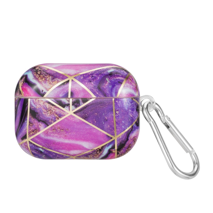 For AirPods Pro 2 Electroplate Marble Pattern Wireless Earphone Protective Case with Hook(Purple) - For AirPods Pro 2 by PMC Jewellery | Online Shopping South Africa | PMC Jewellery