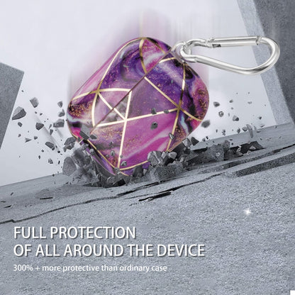 For AirPods Pro 2 Electroplate Marble Pattern Wireless Earphone Protective Case with Hook(Purple) - For AirPods Pro 2 by PMC Jewellery | Online Shopping South Africa | PMC Jewellery