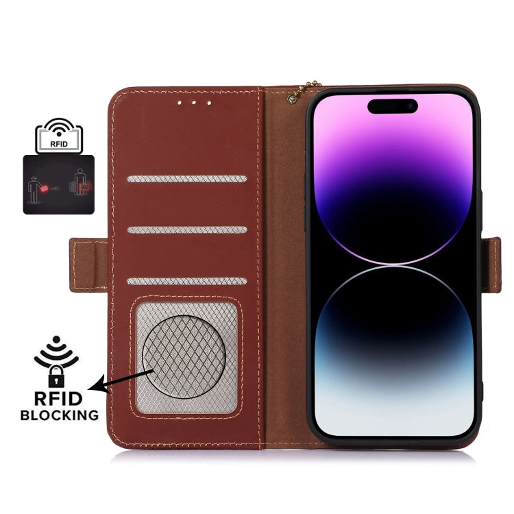 For Nokia C31 Genuine Leather Magnetic RFID Leather Phone Case(Coffee) - Nokia Cases by PMC TechLife | Online Shopping South Africa | PMC TechLife | Buy Now Pay Later Mobicred