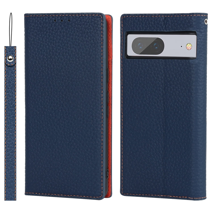 For Google Pixel 7 5G Litchi Texture Genuine Leather Phone Case(Dark Blue) - Google Cases by PMC TechLife | Online Shopping South Africa | PMC TechLife | Buy Now Pay Later Mobicred