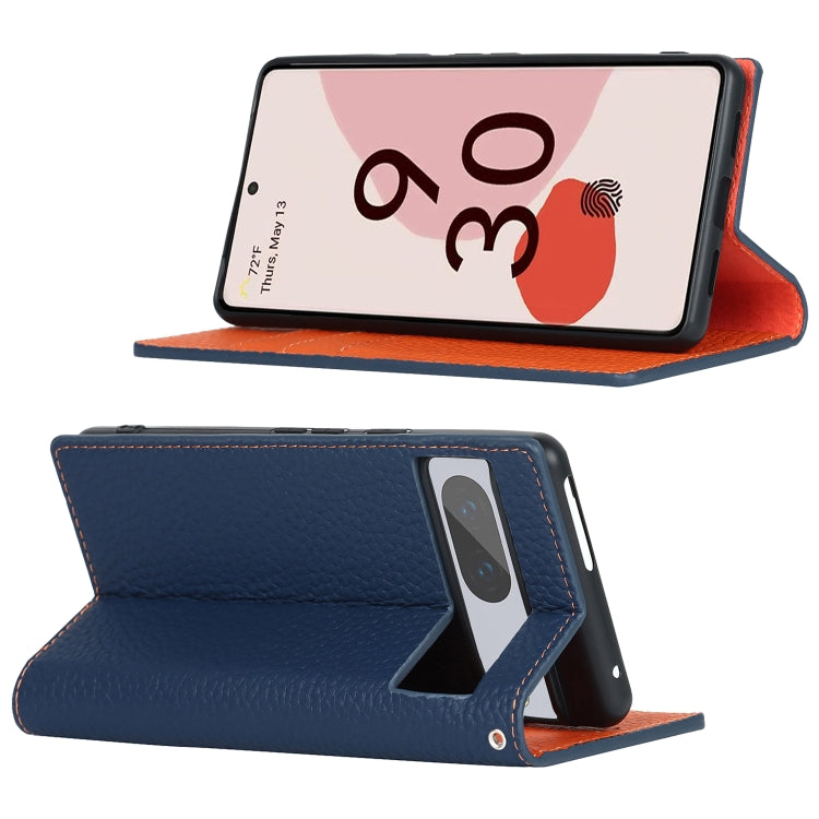 For Google Pixel 7 5G Litchi Texture Genuine Leather Phone Case(Dark Blue) - Google Cases by PMC TechLife | Online Shopping South Africa | PMC TechLife | Buy Now Pay Later Mobicred