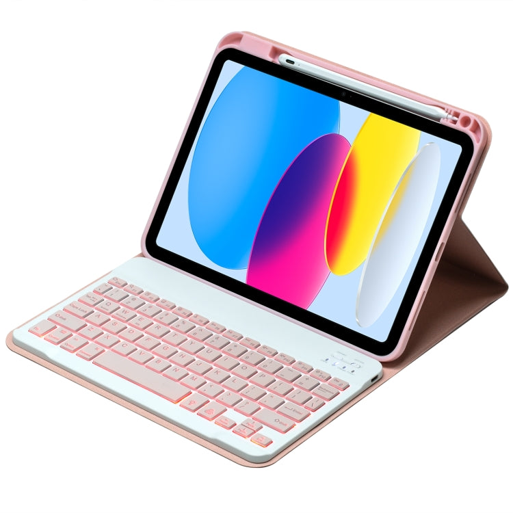 For iPad 10th Gen 10.9 2022 SA-10DS Backlight Bluetooth Keyboard Leather Tablet Case with Pen Slot(Pink) - Universal by PMC Jewellery | Online Shopping South Africa | PMC Jewellery