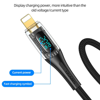 USAMS Type-C to 8 Pin PD20W Aluminum Alloy Transparent Digital Display Fast Charge Data Cable, Cable Length:2m(Purple) - 2 in 1 Cable by USAMS | Online Shopping South Africa | PMC Jewellery | Buy Now Pay Later Mobicred