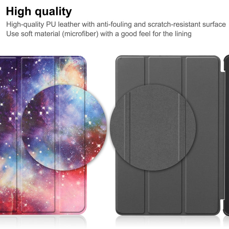 For Nokia T21 Custer Painted 3-Fold Holder Leather Smart Tablet Case(Milky Way Nebula) - Nokia by PMC TechLife | Online Shopping South Africa | PMC TechLife | Buy Now Pay Later Mobicred