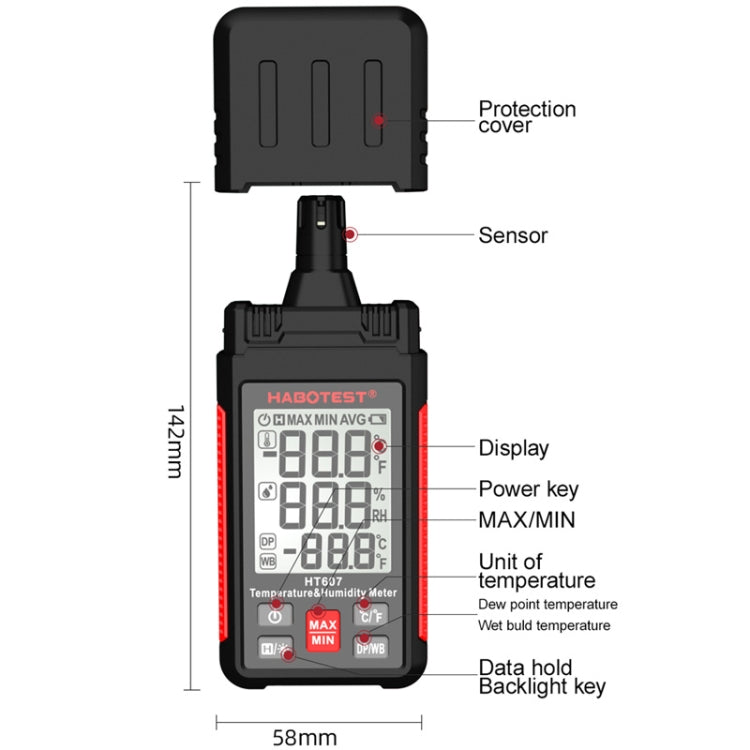 HABOTEST HT607 Portable Handheld Temperature Humidity Tester - Electronic Test by HABOTEST | Online Shopping South Africa | PMC Jewellery | Buy Now Pay Later Mobicred