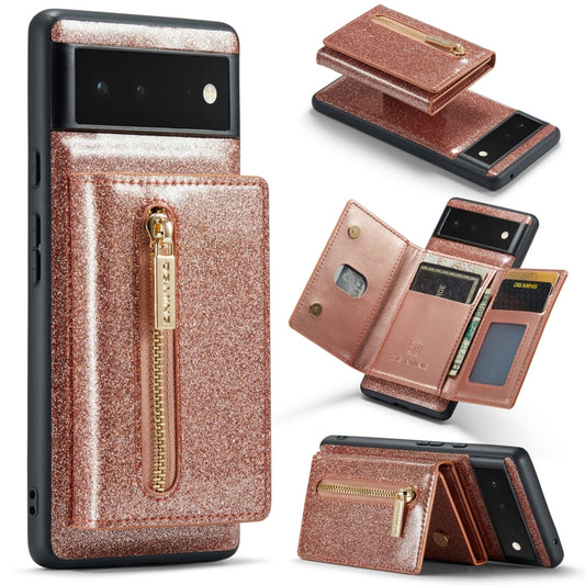 For Google Pixel 6a DG.MING M3 Series Glitter Powder Card Bag Leather Case(Rose Gold) - Google Cases by DG.MING | Online Shopping South Africa | PMC Jewellery | Buy Now Pay Later Mobicred