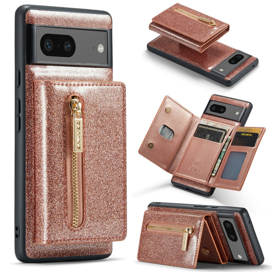 For Google Pixel 7 DG.MING M3 Series Glitter Powder Card Bag Leather Case(Rose Gold) - Google Cases by DG.MING | Online Shopping South Africa | PMC Jewellery | Buy Now Pay Later Mobicred