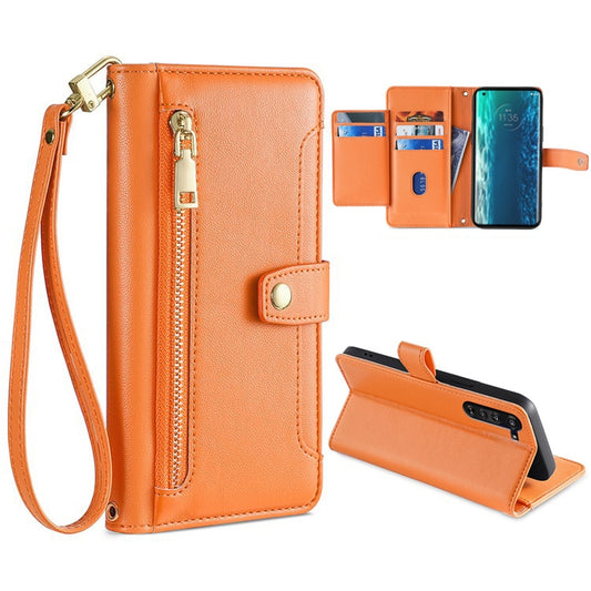 For Motorola Edge Sheep Texture Cross-body Zipper Wallet Leather Phone Case(Orange) - Motorola Cases by PMC Jewellery | Online Shopping South Africa | PMC Jewellery | Buy Now Pay Later Mobicred