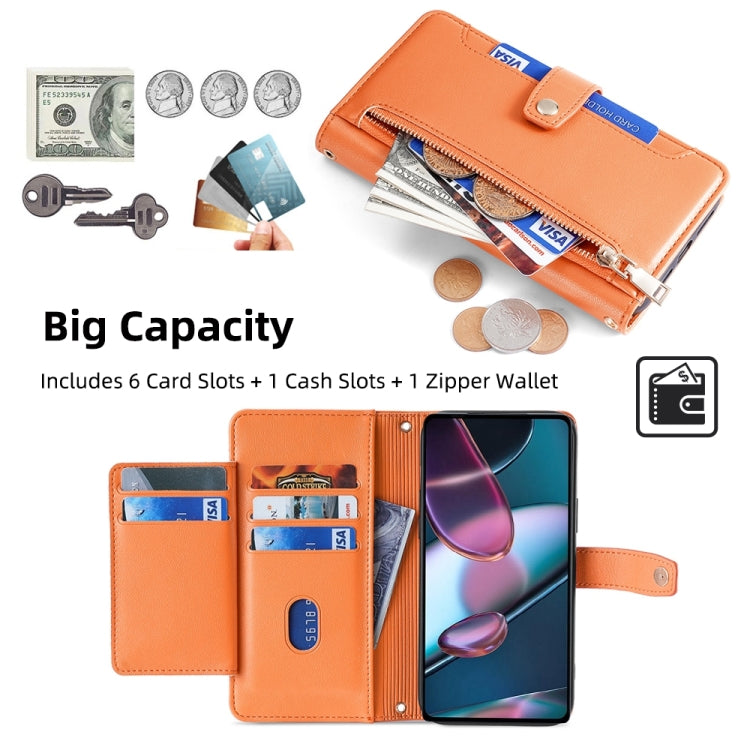 For Motorola Edge X30 Sheep Texture Cross-body Zipper Wallet Leather Phone Case(Orange) - Motorola Cases by PMC TechLife | Online Shopping South Africa | PMC TechLife | Buy Now Pay Later Mobicred
