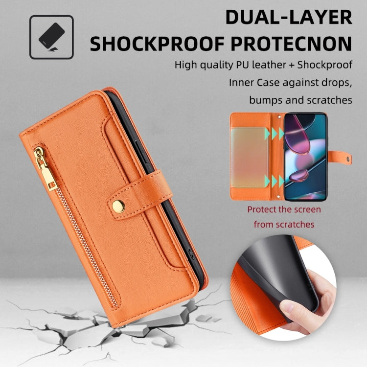 For Motorola Edge X30 Sheep Texture Cross-body Zipper Wallet Leather Phone Case(Orange) - Motorola Cases by PMC TechLife | Online Shopping South Africa | PMC TechLife | Buy Now Pay Later Mobicred