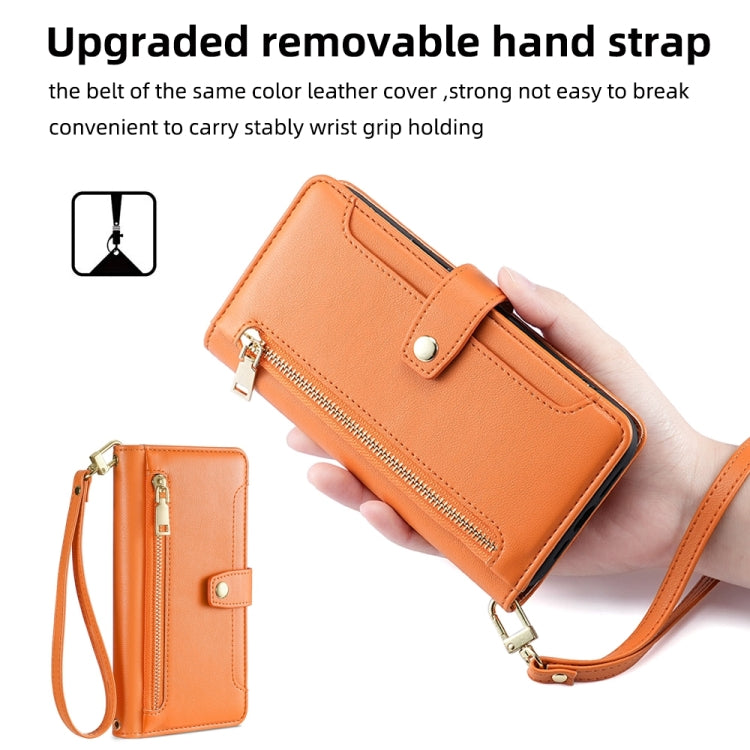 For Motorola Edge X30 Sheep Texture Cross-body Zipper Wallet Leather Phone Case(Orange) - Motorola Cases by PMC TechLife | Online Shopping South Africa | PMC TechLife | Buy Now Pay Later Mobicred